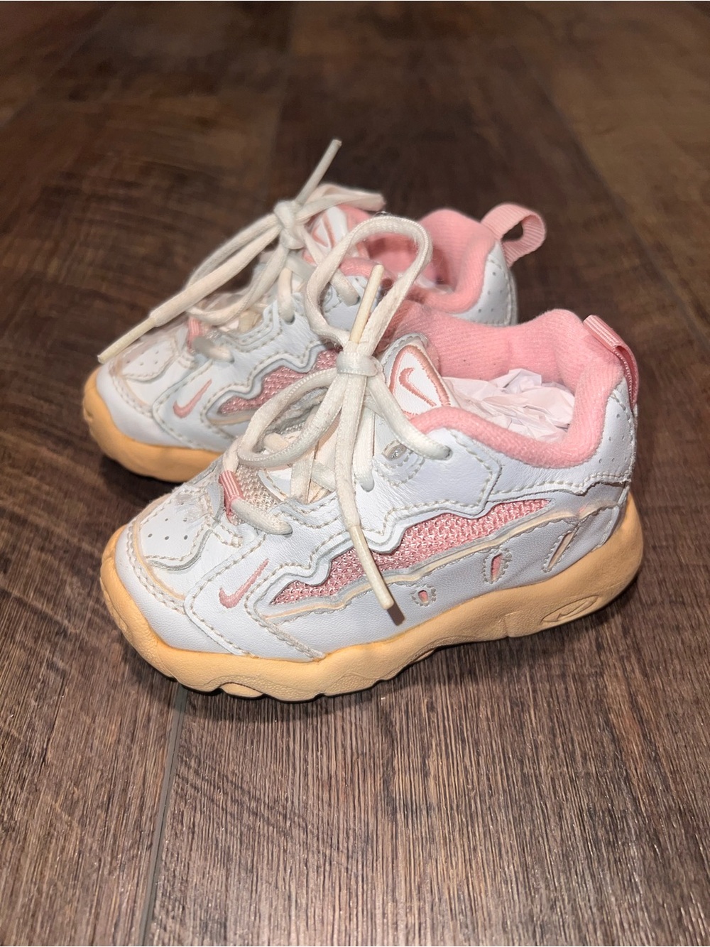 Vintage Nike Kids White and Pink Sneakers with Tan Sole